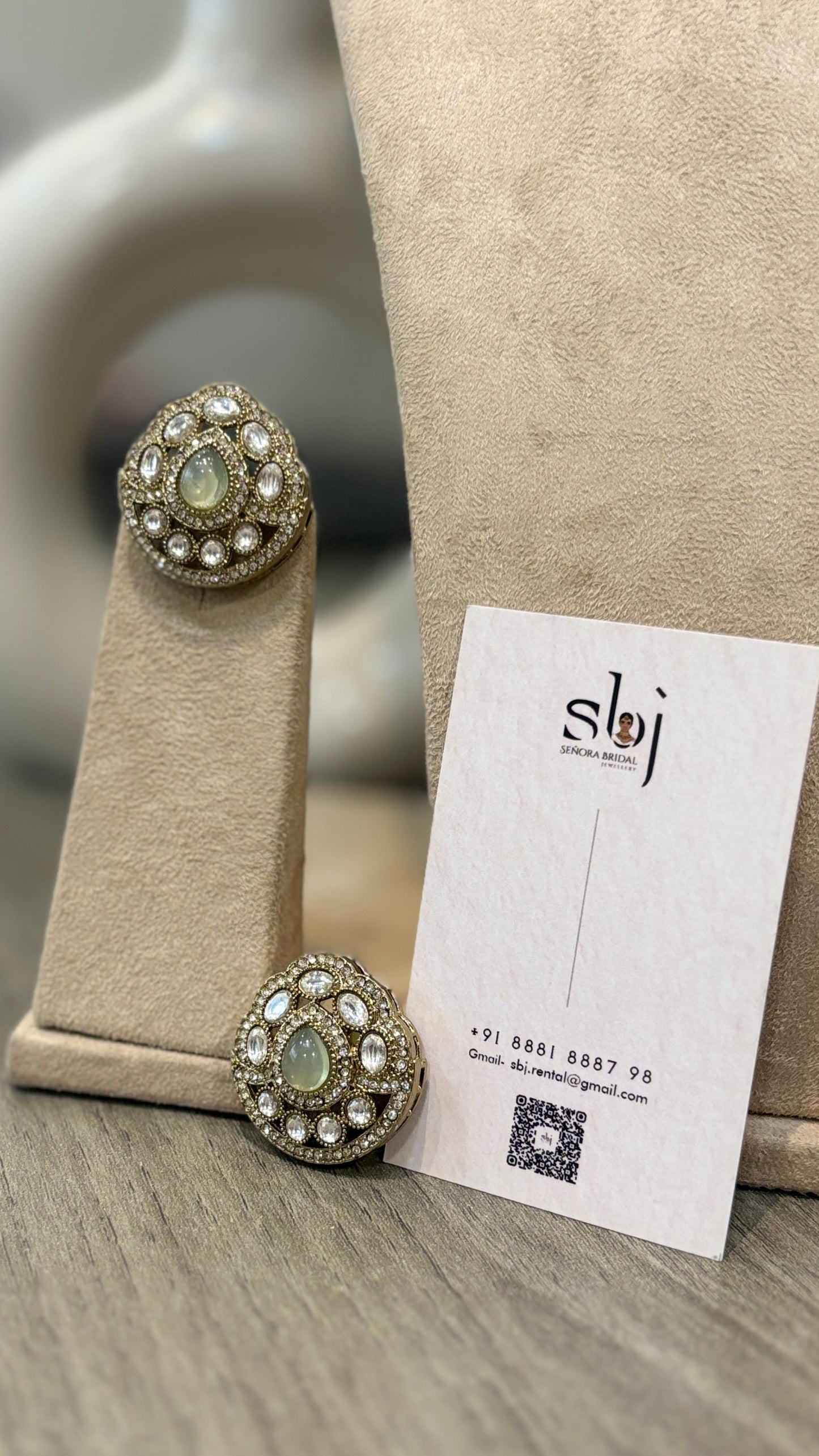Antique Gold Finish Mint Stone Kundan Statement Stud Earrings