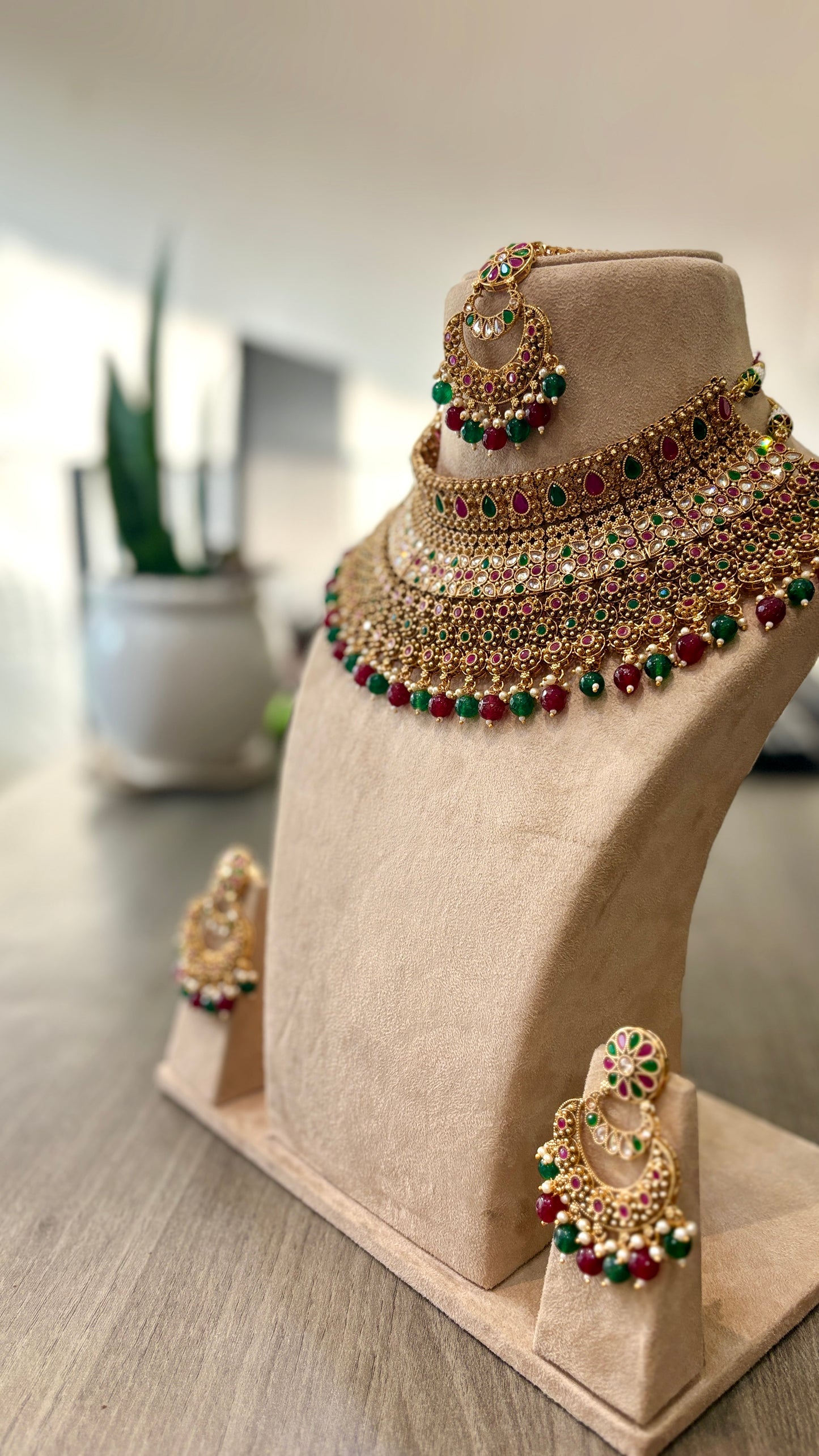 Heritage Ruby & Emerald Gold-Plated Choker Necklace Set