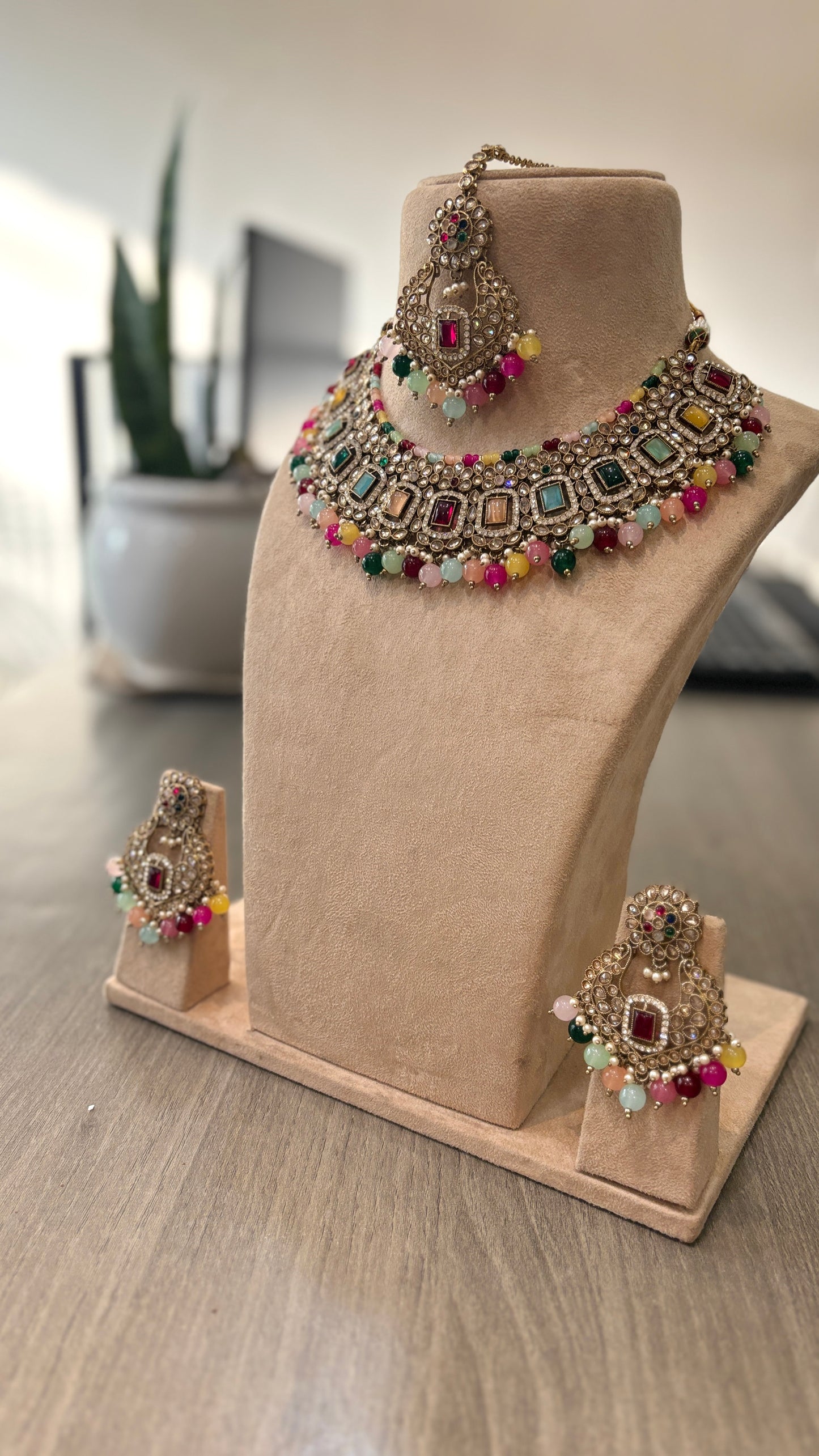 Royal Multicolor Kundan Polki Choker Necklace Set