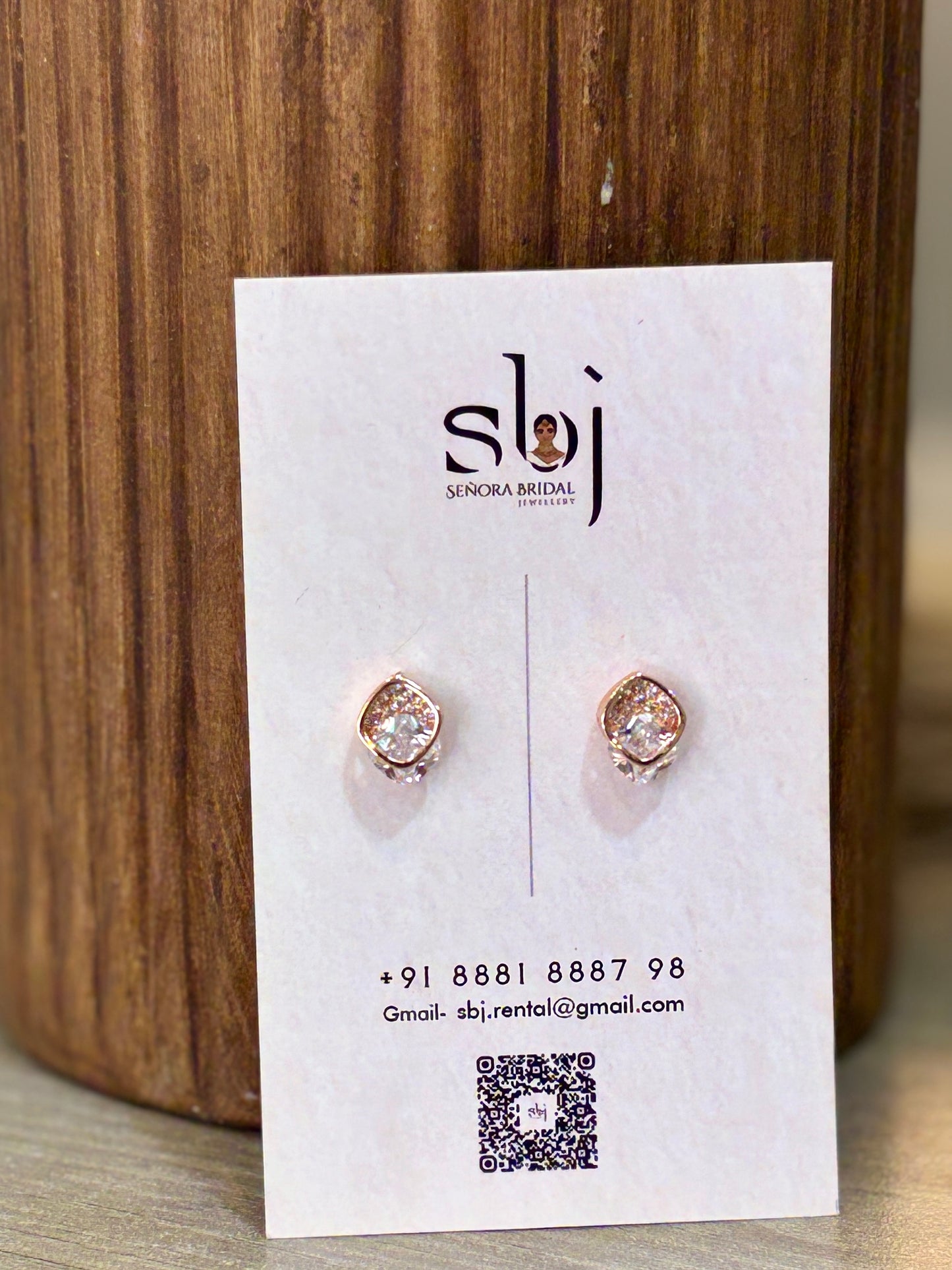 Rose Gold Cushion-Cut Crystal Stud Earrings