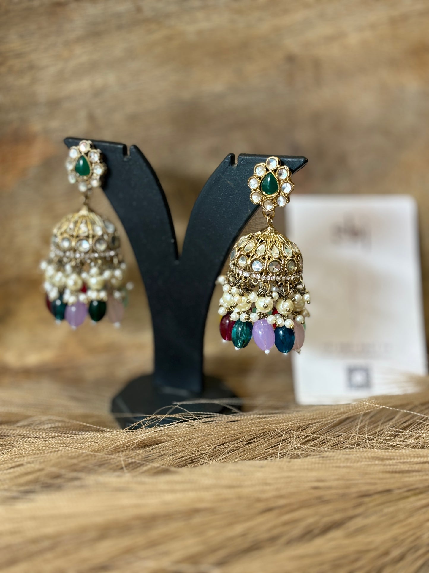 Multicolor Kundan Jhumka Earrings with Pearl & Colorful Bead Drops