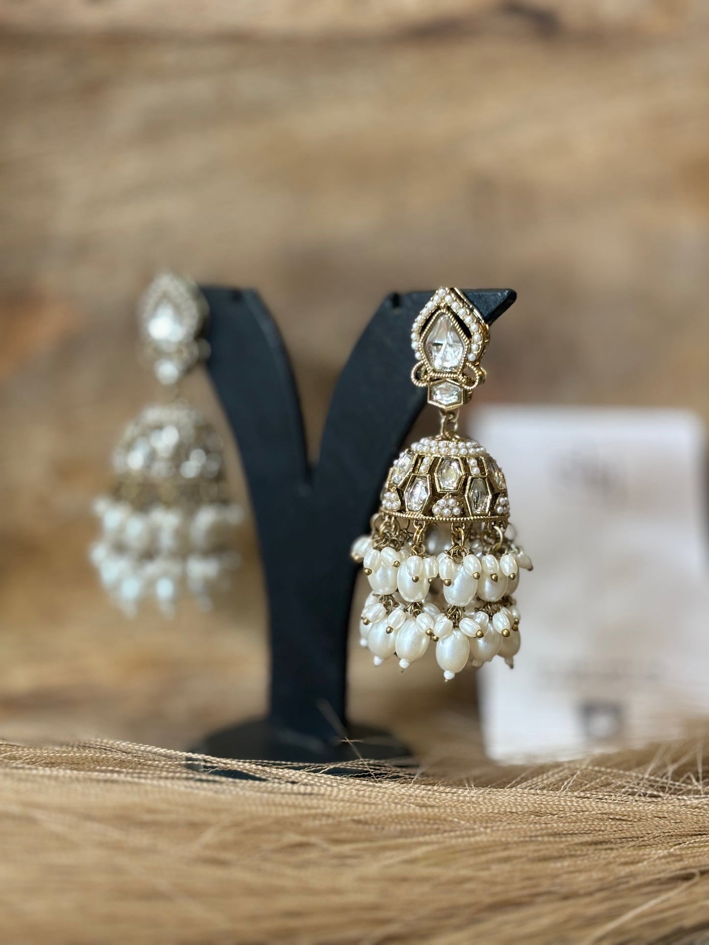Pearl Kundan Jhumka Earrings with White Pearl Drops