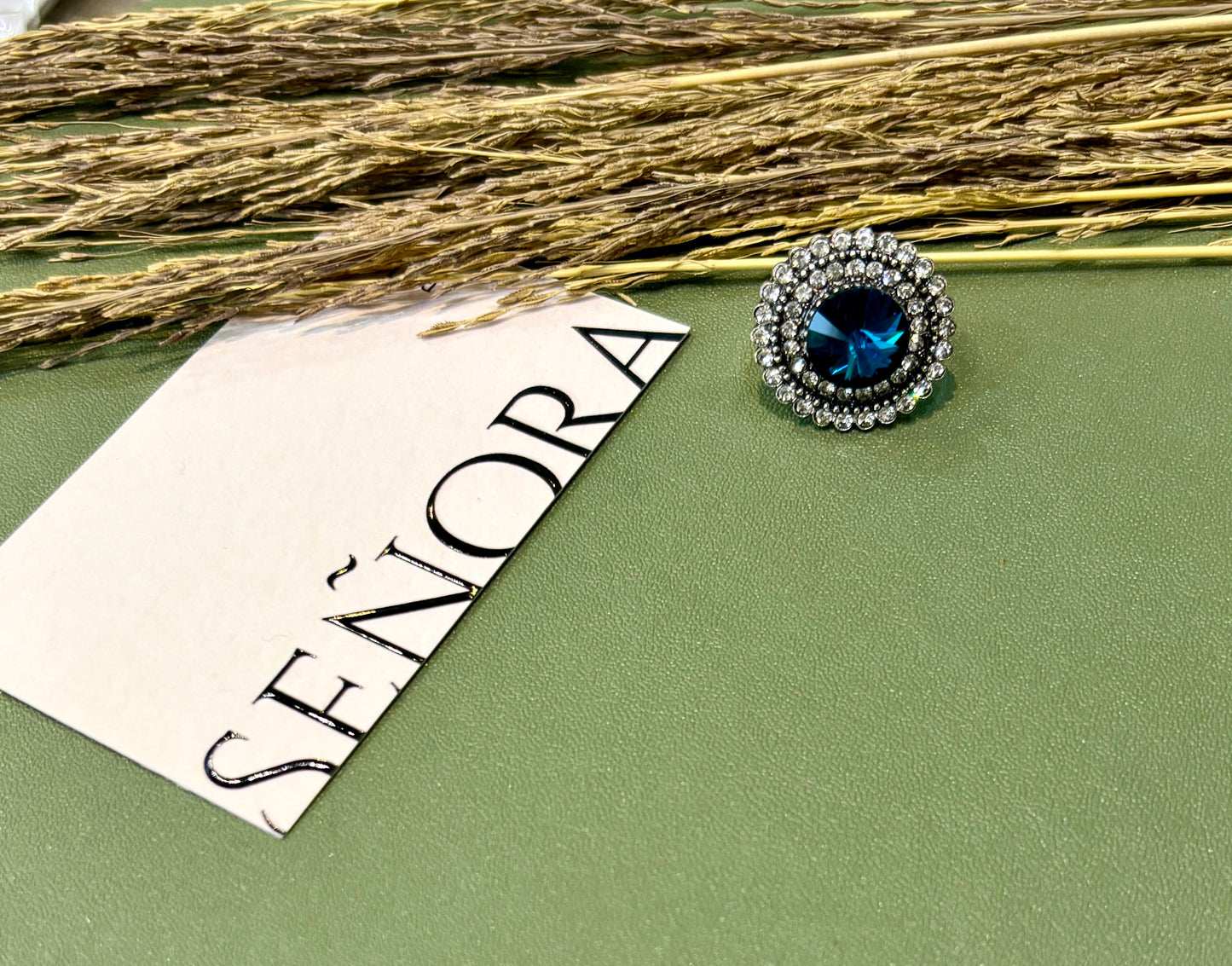 Midnight Blue Crystal Halo Ring