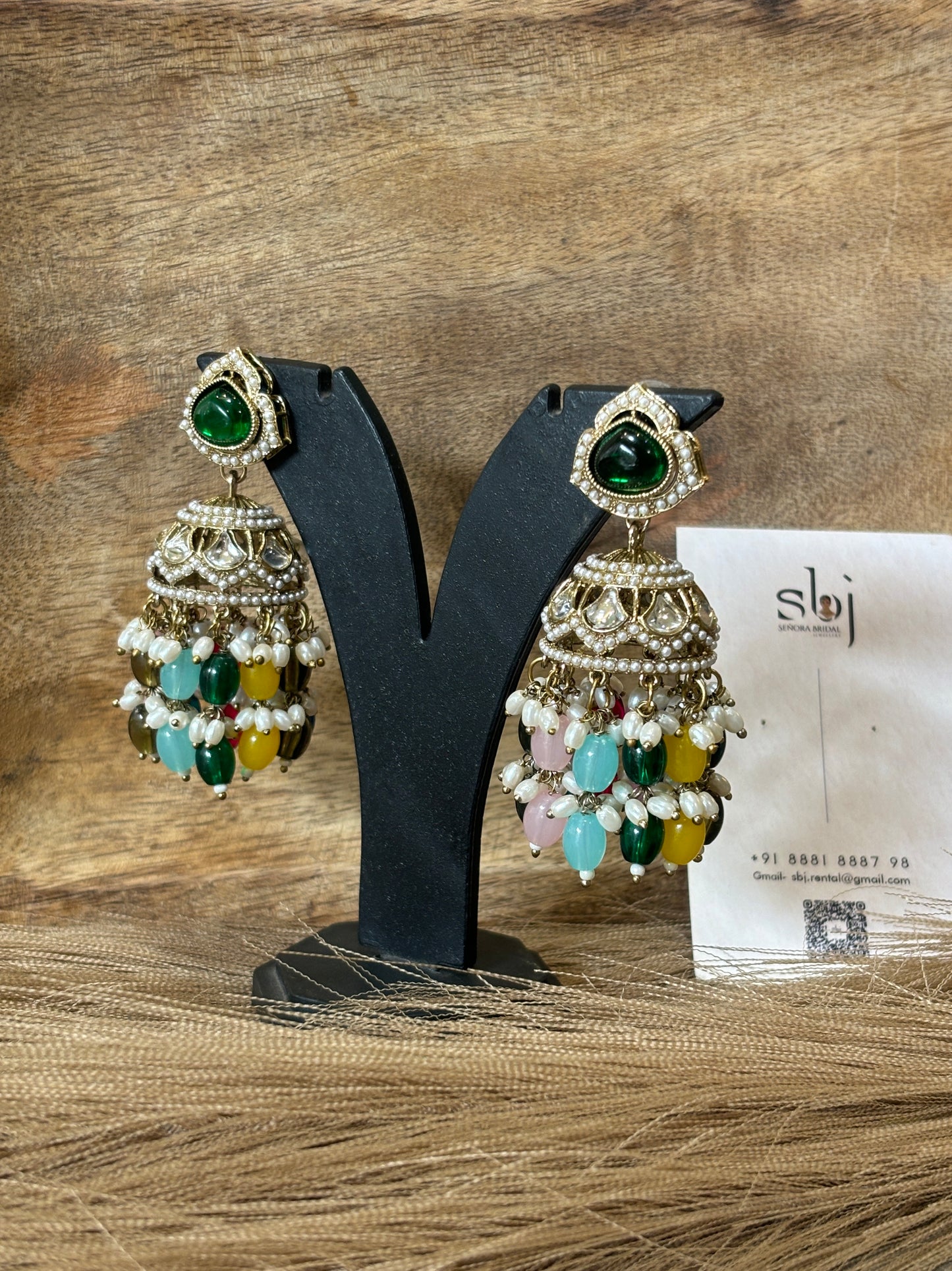 Emerald Green Multicolor Beaded Jhumka Earrings