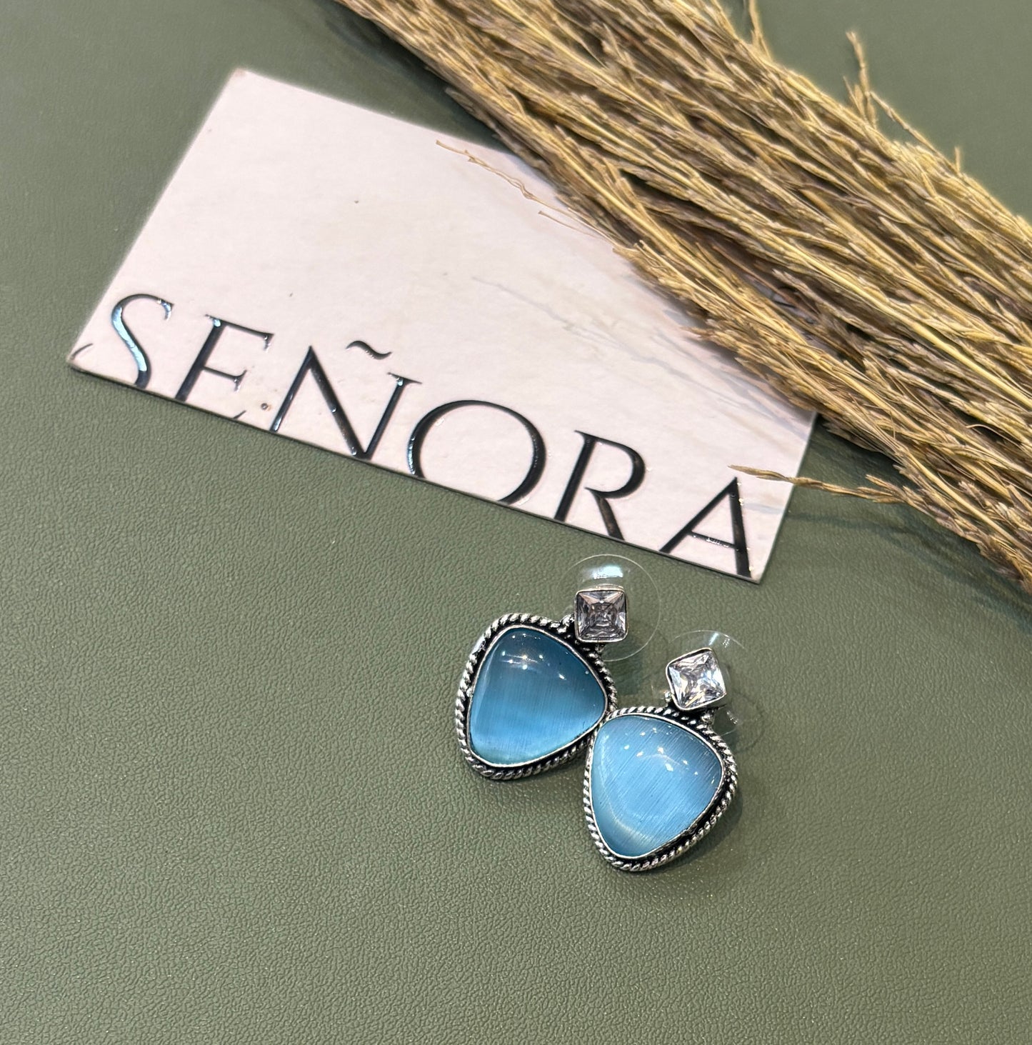 Ocean Blue Triangle Drop Earrings