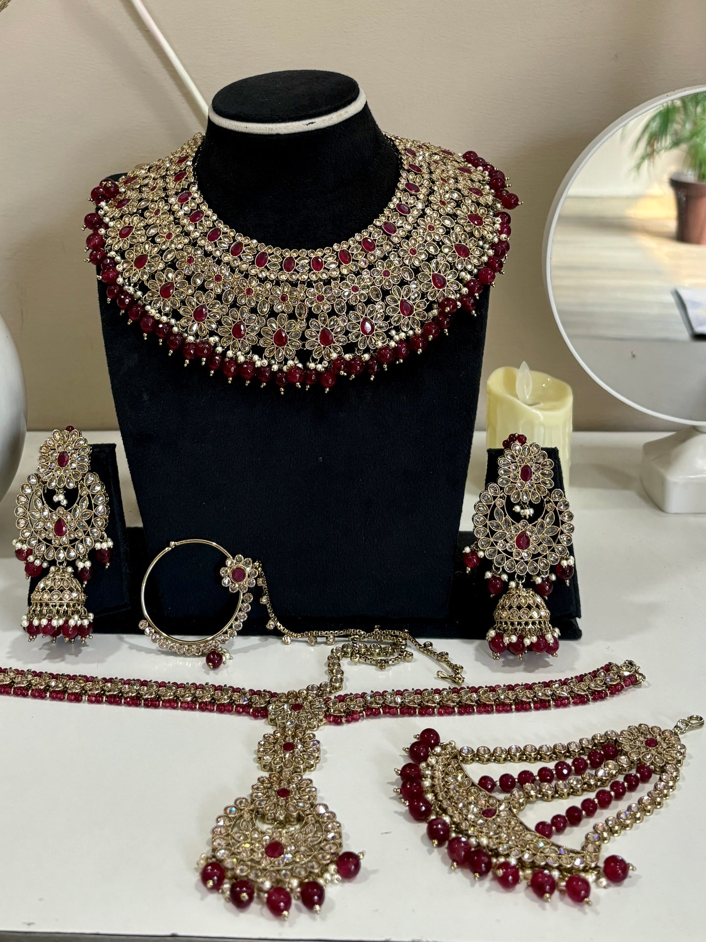 Royal Red Stone & Kundan Bridal Jewelery Set