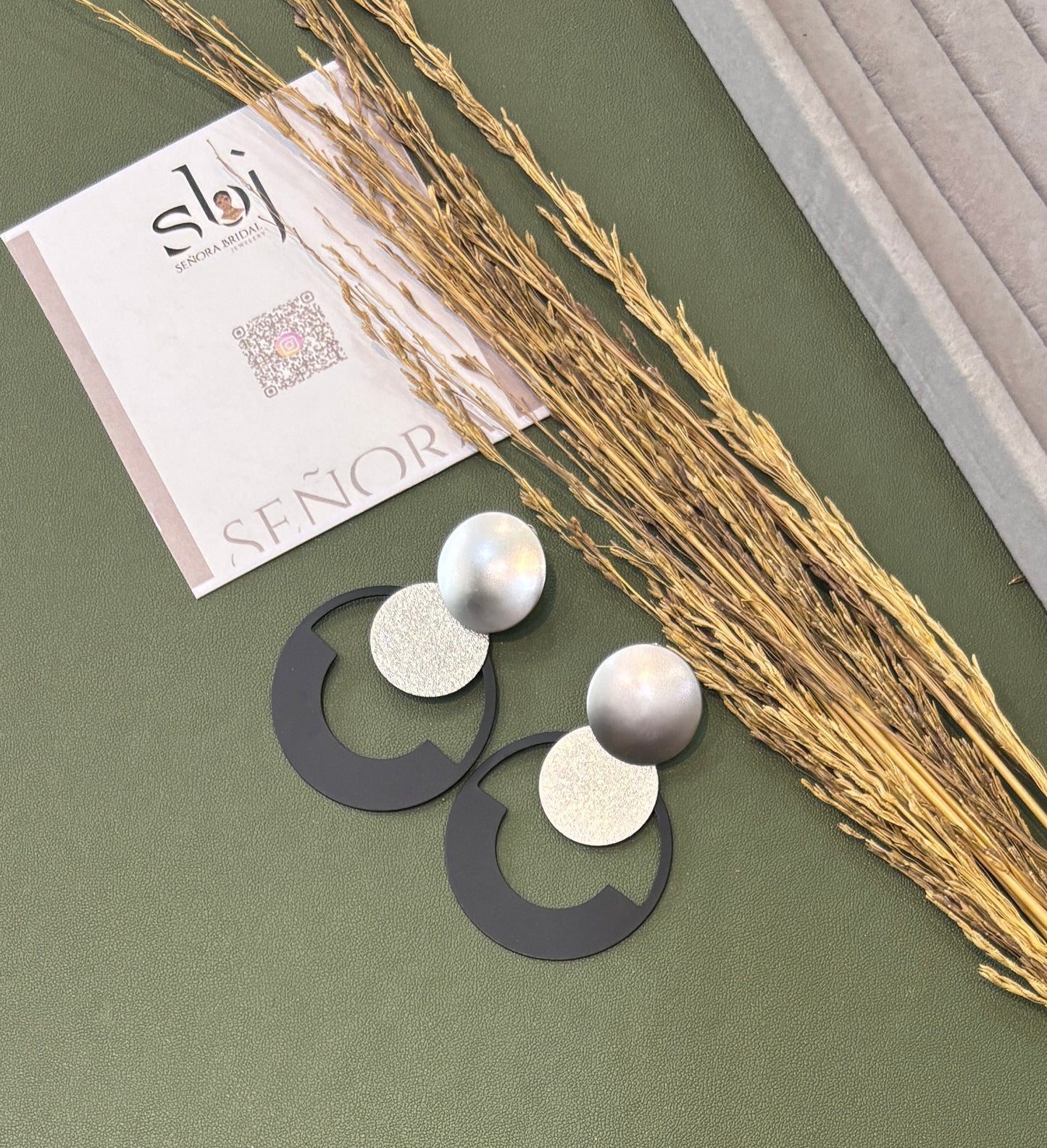 Matte Silver & Black Geometric Statement Earrings