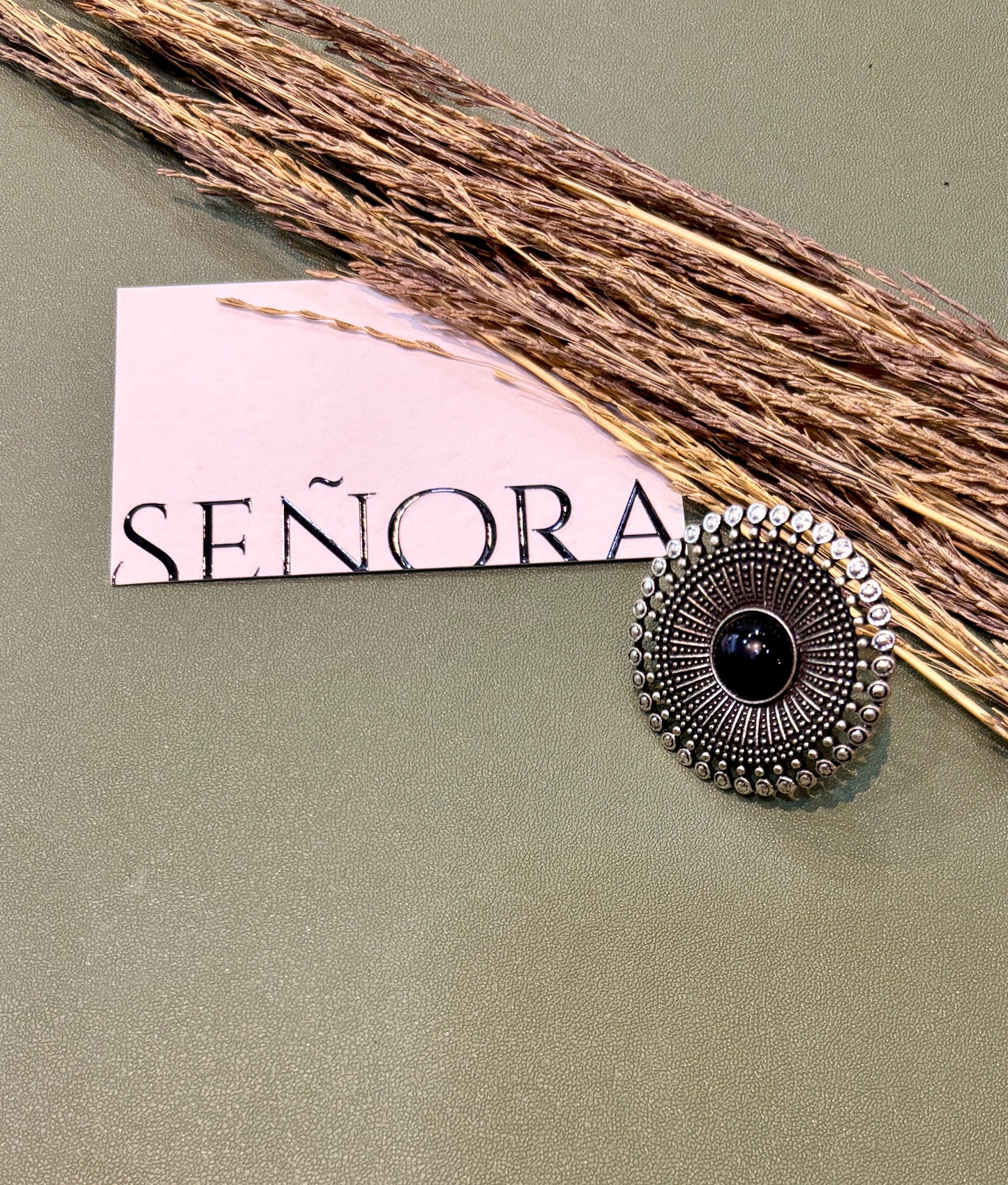 Antique Black Stone Oxidised Dome Ring