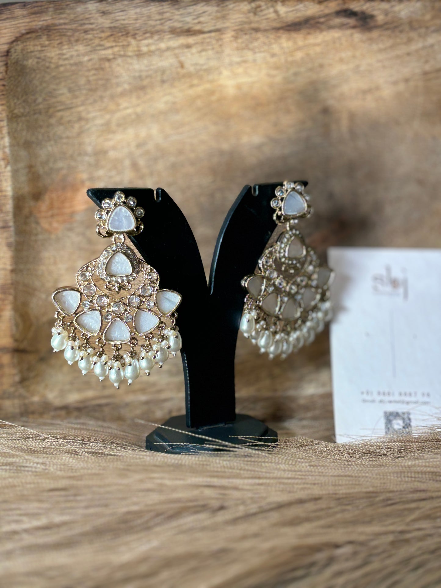 Ivory Kundan Chandbali Earrings with Pearl Drops