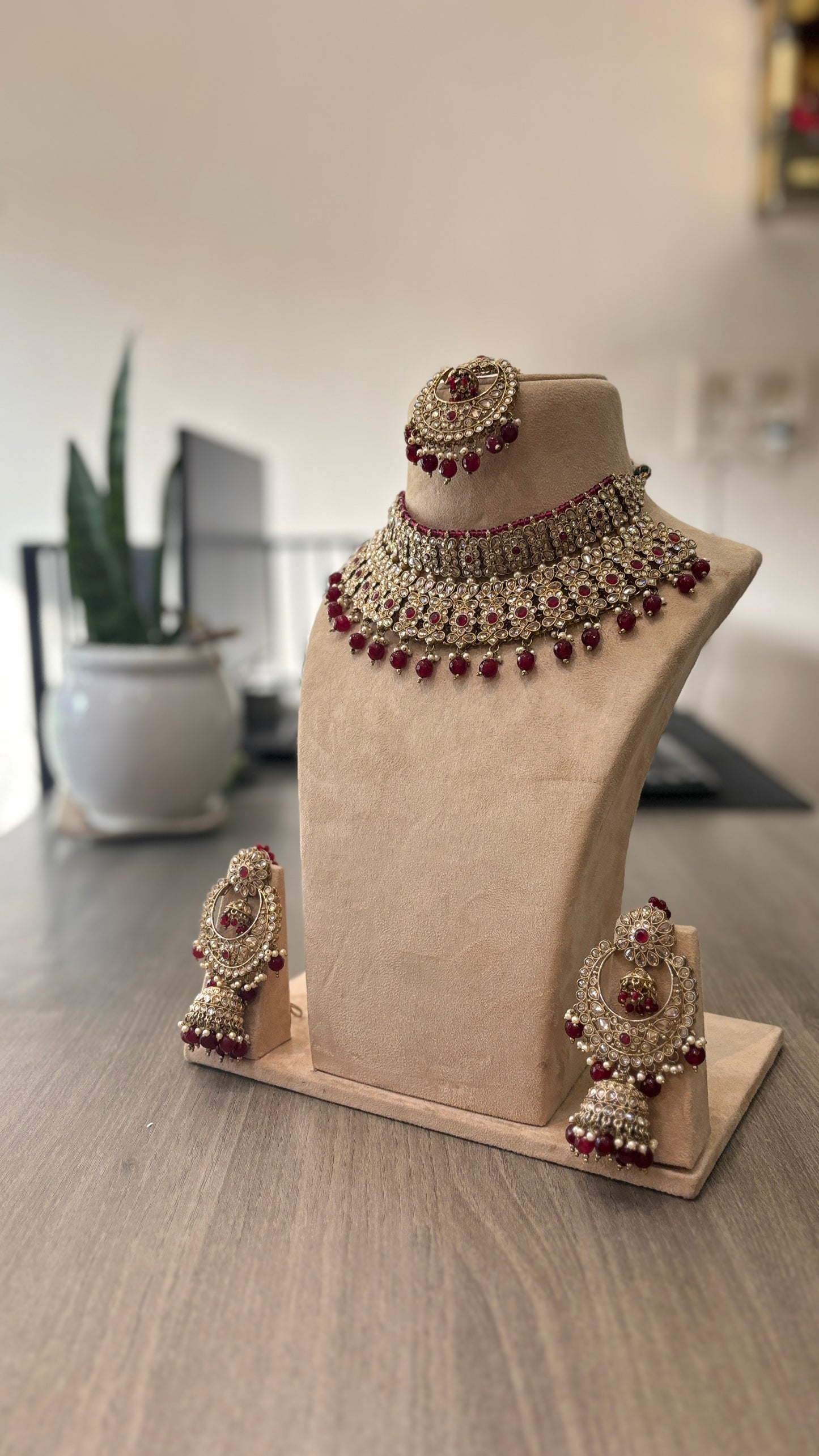 Antique Ruby Kundan Bridal Choker Necklace Set