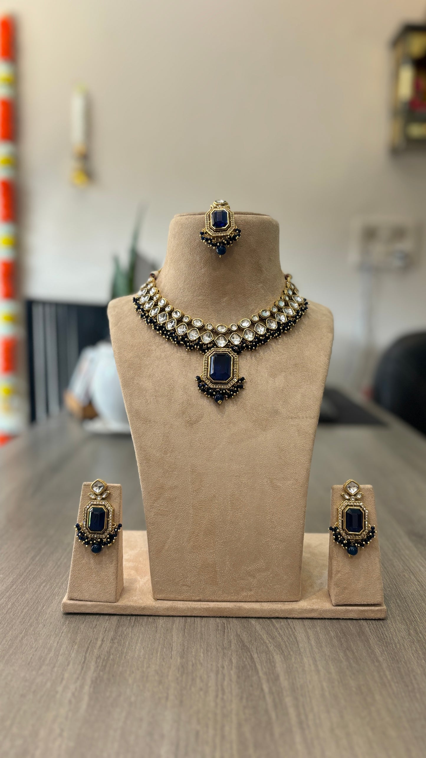 Royal Midnight Blue Kundan Necklace Set