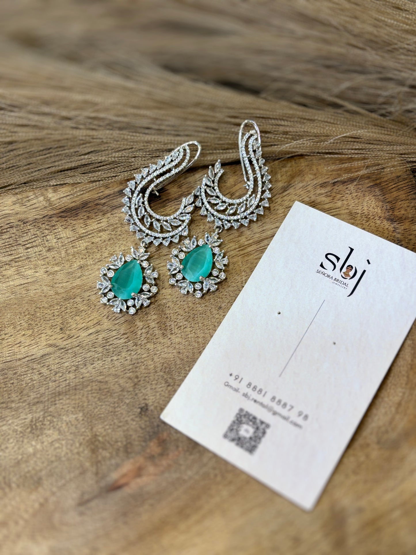 Mint Green Teardrop Diamond Luxe Statement Earrings