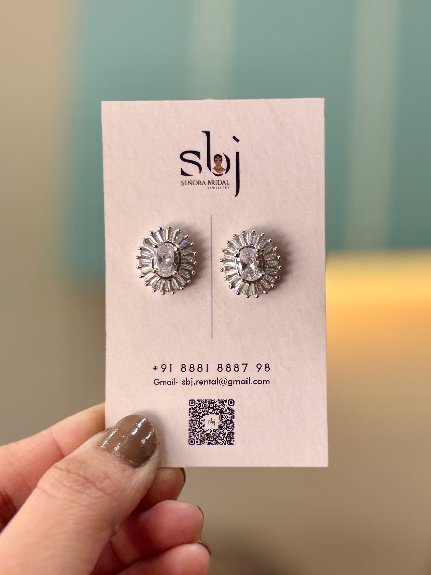 Silver Oval Halo Crystal Stud Earrings