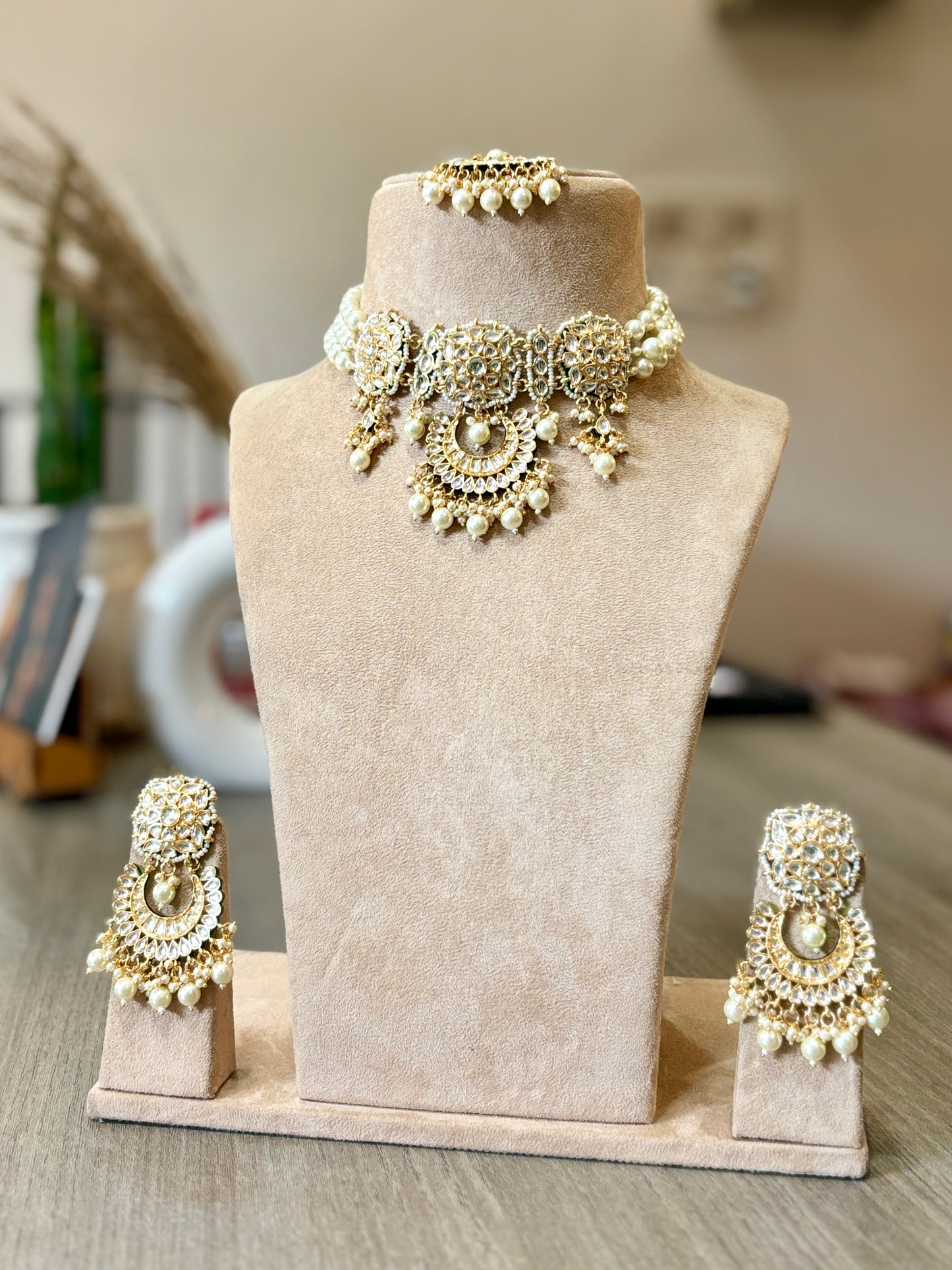 Bridal Statement Kundan Choker Set with Pearl Accents