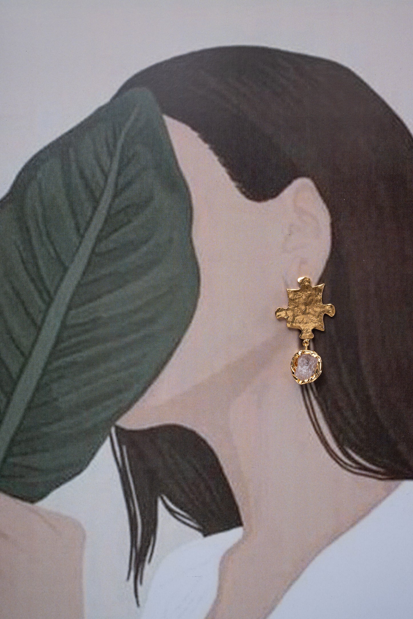Unique Puzzle Design with White Drop Earrings