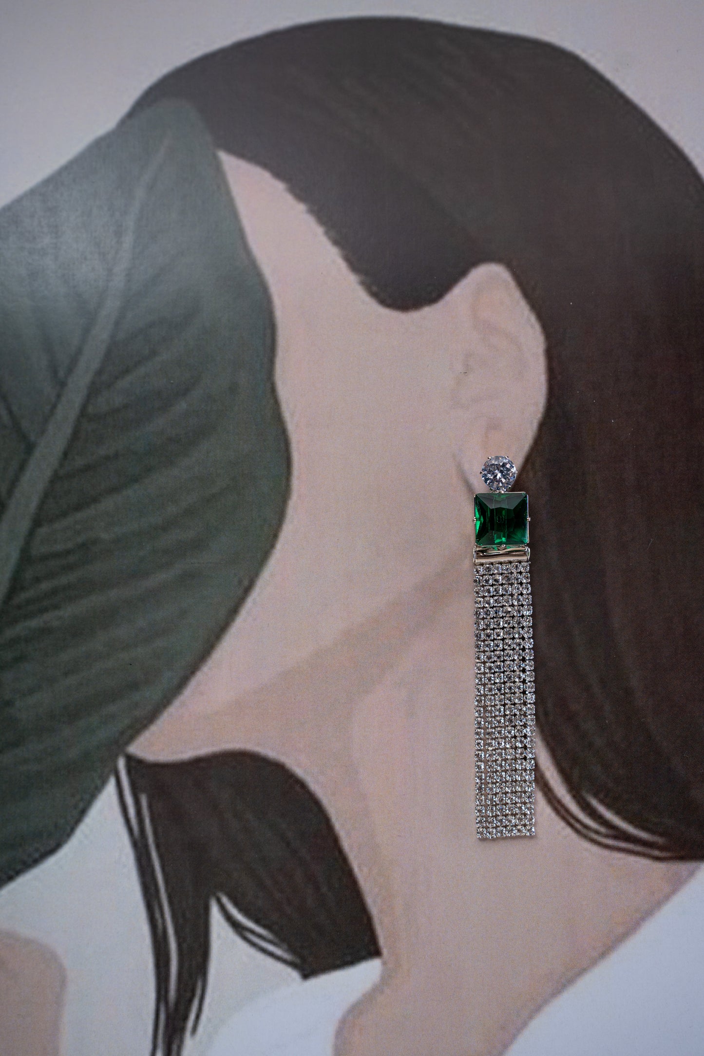 AD Crystal Green Long Earrings