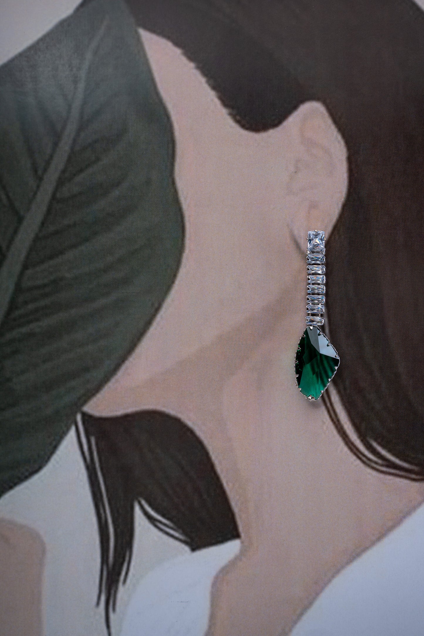 AD Crystal Green Drop Earrings