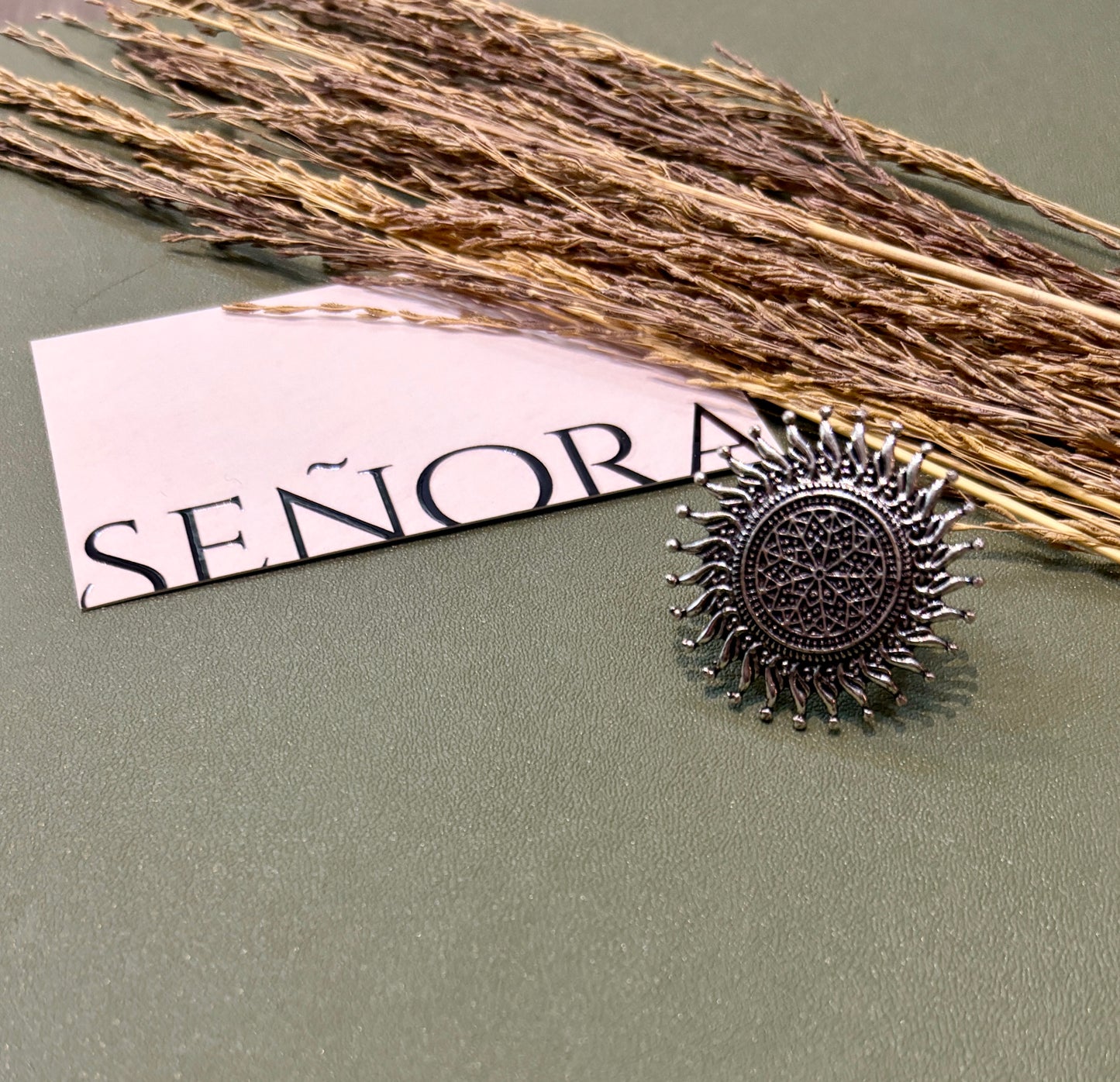 Sunburst Oxidised Silver Statement Ring
