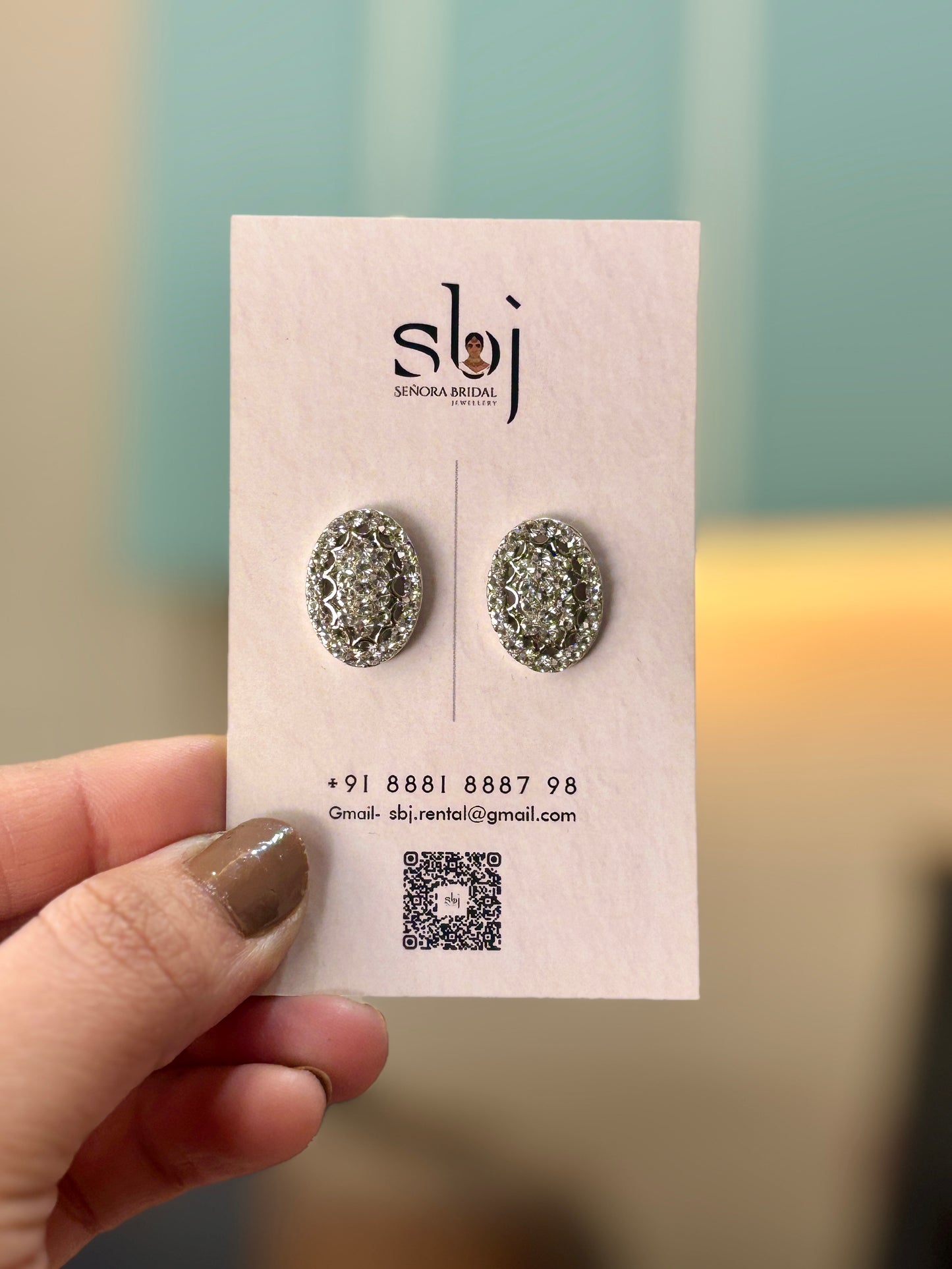 Vintage Oval Crystal Statement Stud Earrings