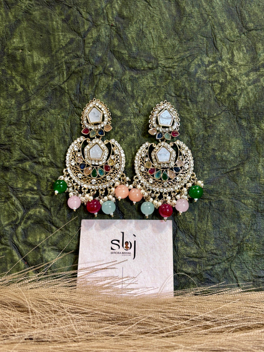 Multicolor Kundan Circular Chandbali Earrings
