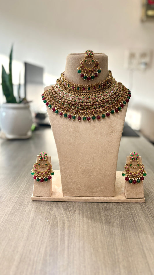 Heritage Ruby & Emerald Gold-Plated Choker Necklace Set