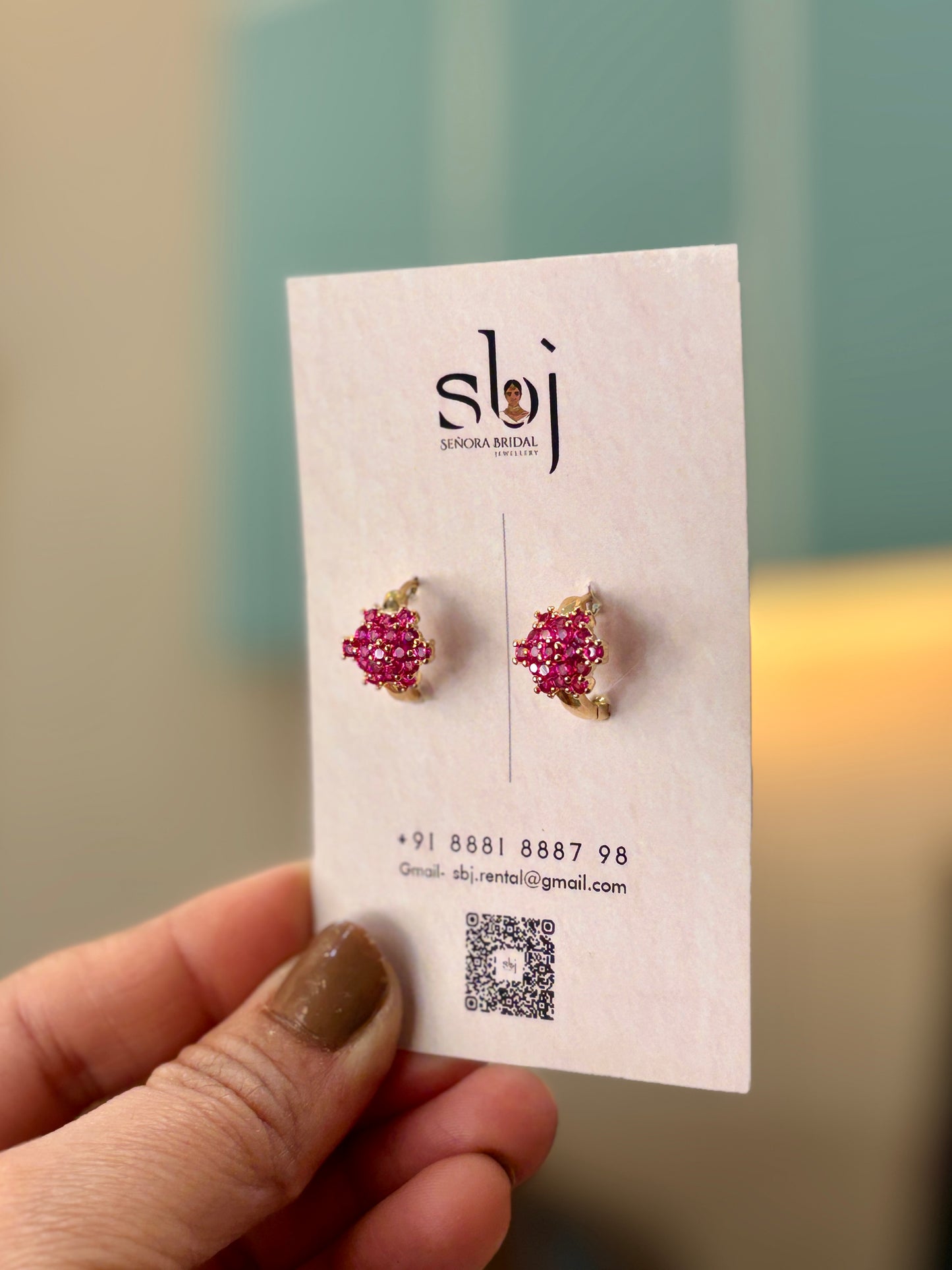 Ruby Cluster Gold Hoop Earrings