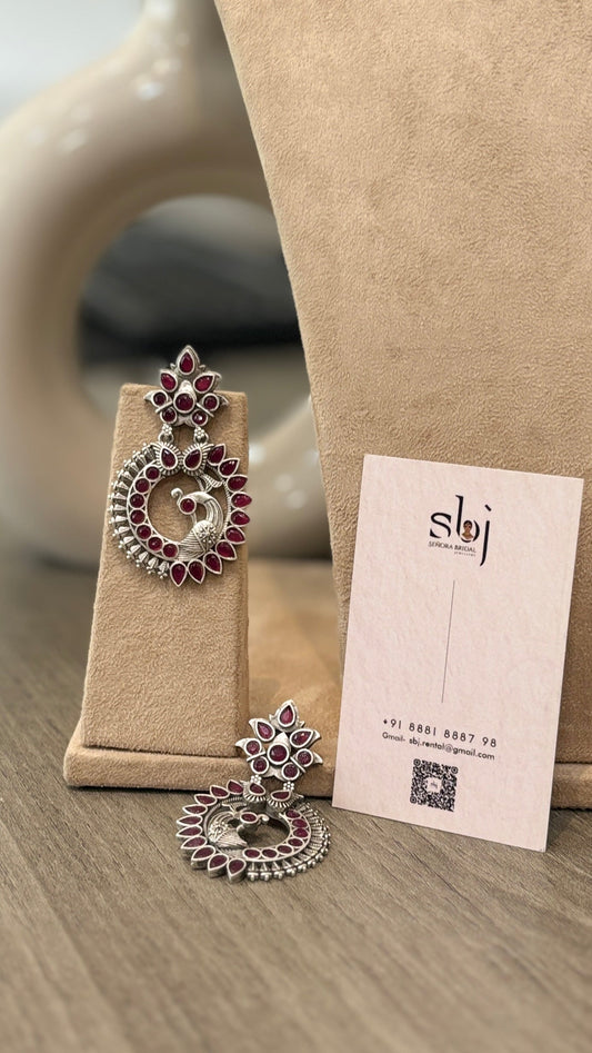 Ruby Red Peacock Oxidized Statement Earrings