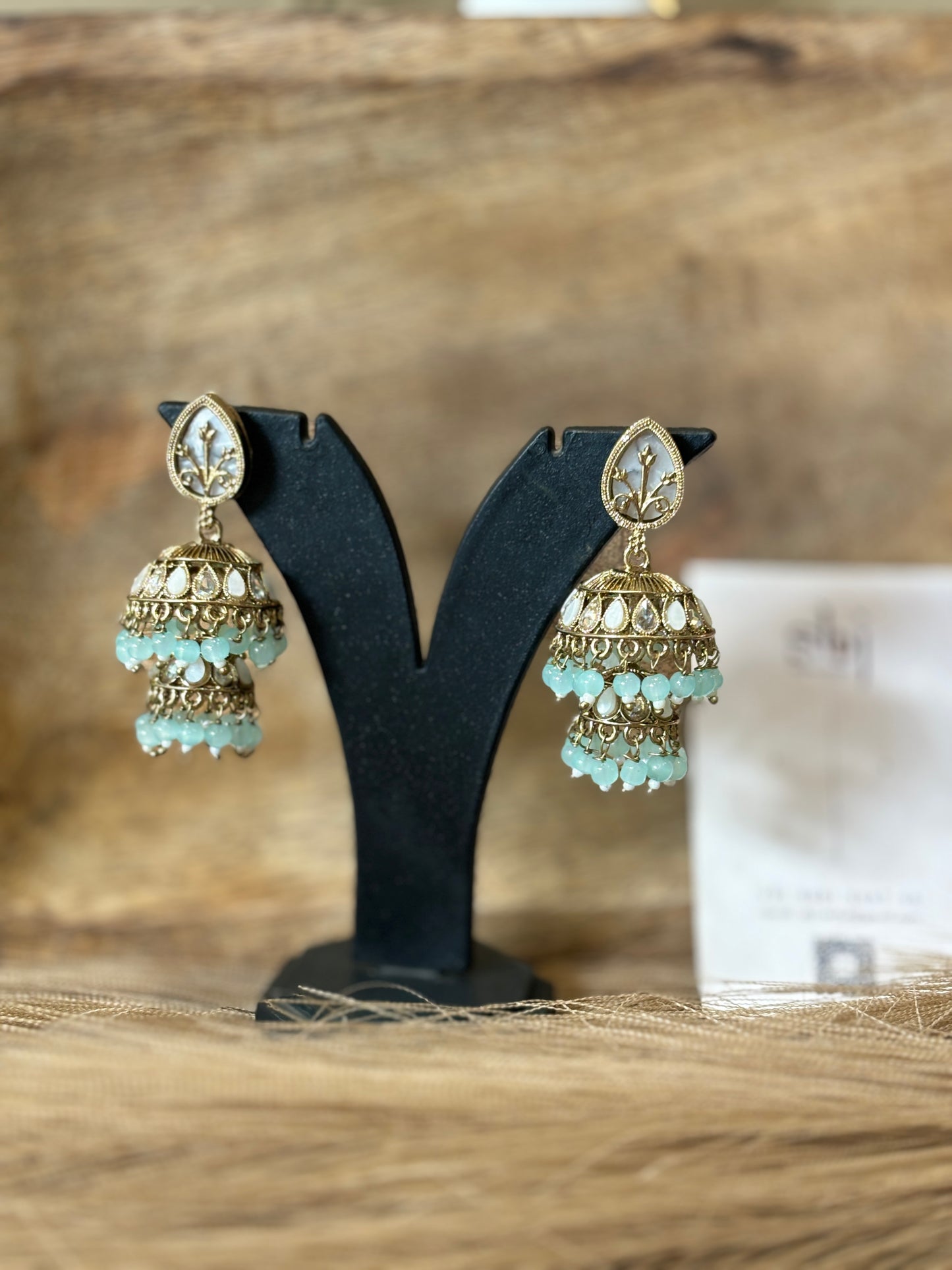 Mint Green Double Layer Jhumka Earrings