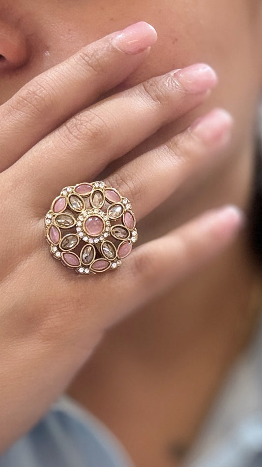 Blush Pink Floral Adjustable Statement Ring
