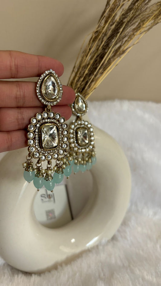 Traditional Mint Kundan Earrings