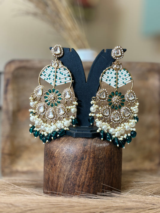 Emerald Beaded Chandbali Earrings