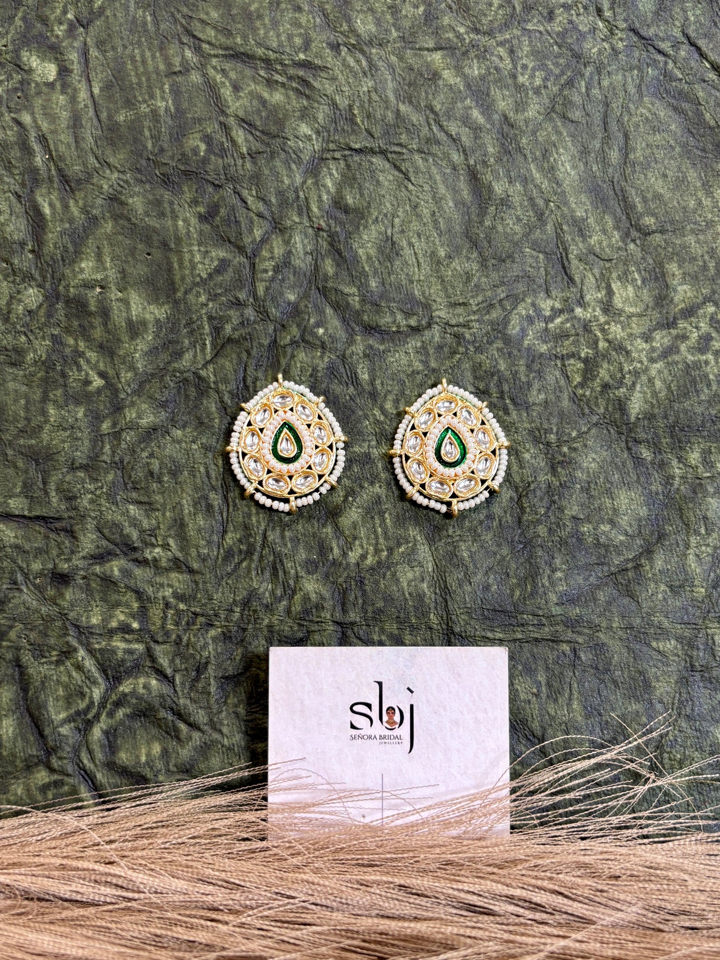 Emerald Teardrop Kundan Stud Earrings