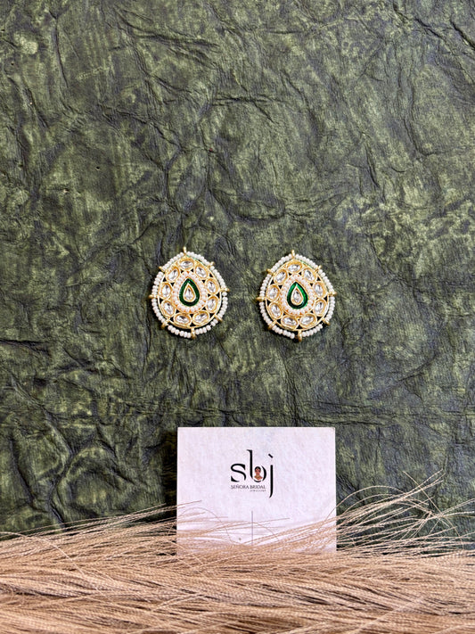 Emerald Teardrop Kundan Stud Earrings