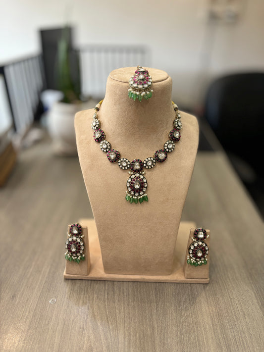 Meher Ruby & Emerald Polki Choker Set – Royal Dual-Tone Grandeur