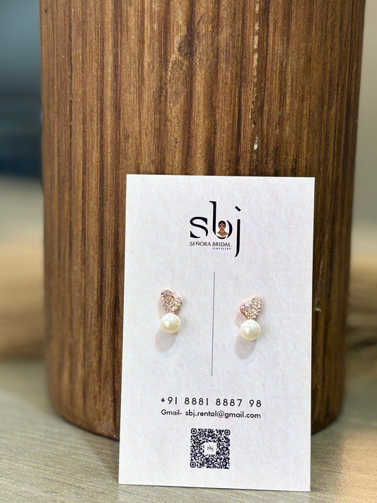 Rose Gold Heart Pearl Drop Stud Earrings