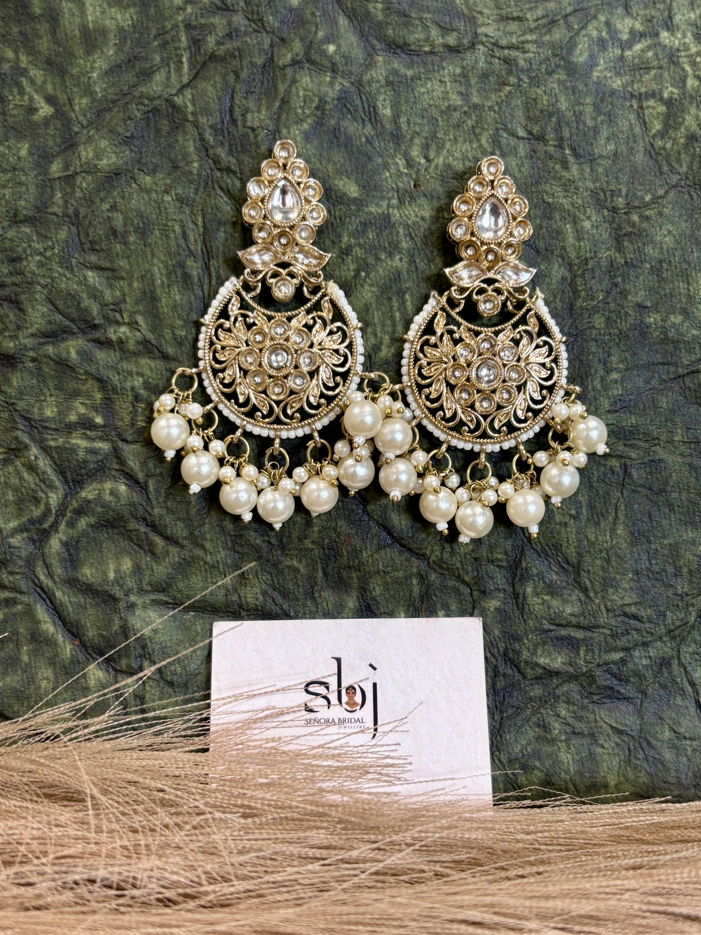 Antique Pearl Chandbali Earrings