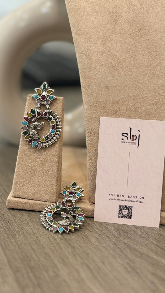 Multicolor Peacock Oxidized Statement Earrings