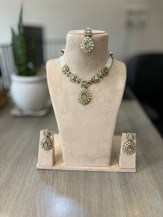 Olive Radiance Kundan Necklace Set
