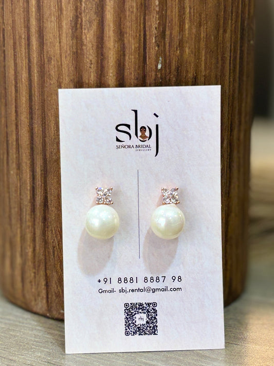 Rose Gold Crystal Crown Pearl Drop Earrings