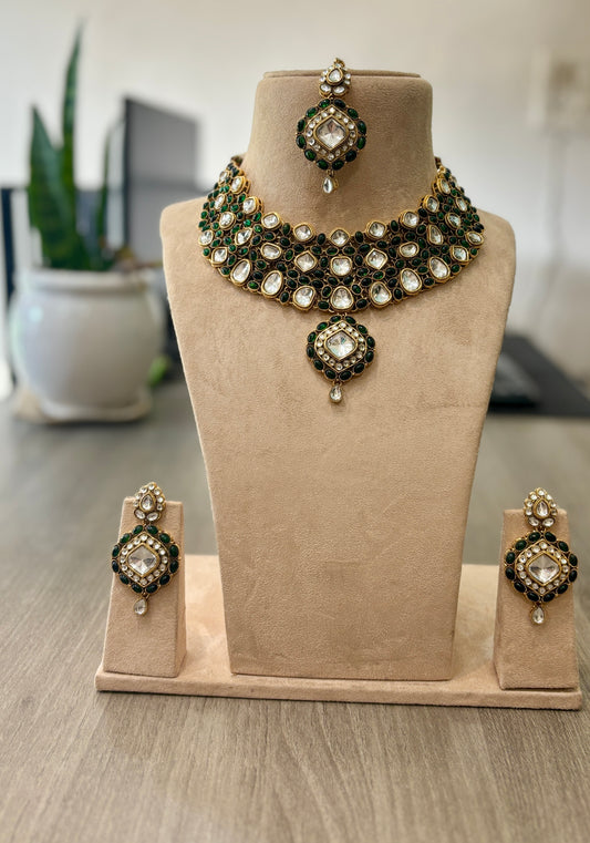 Regal Kundan and Emerald Choker Necklace Set