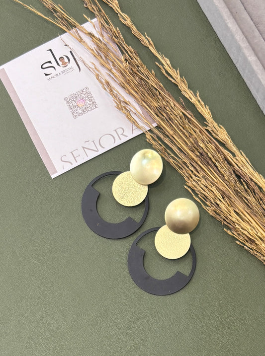 Matte Gold & Black Geometric Statement Earrings