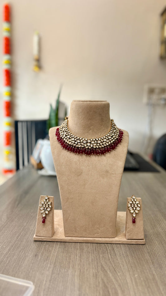 Amaira Ruby Kundan Choker Set – Handcrafted Kundan Necklace with Matching Earrings