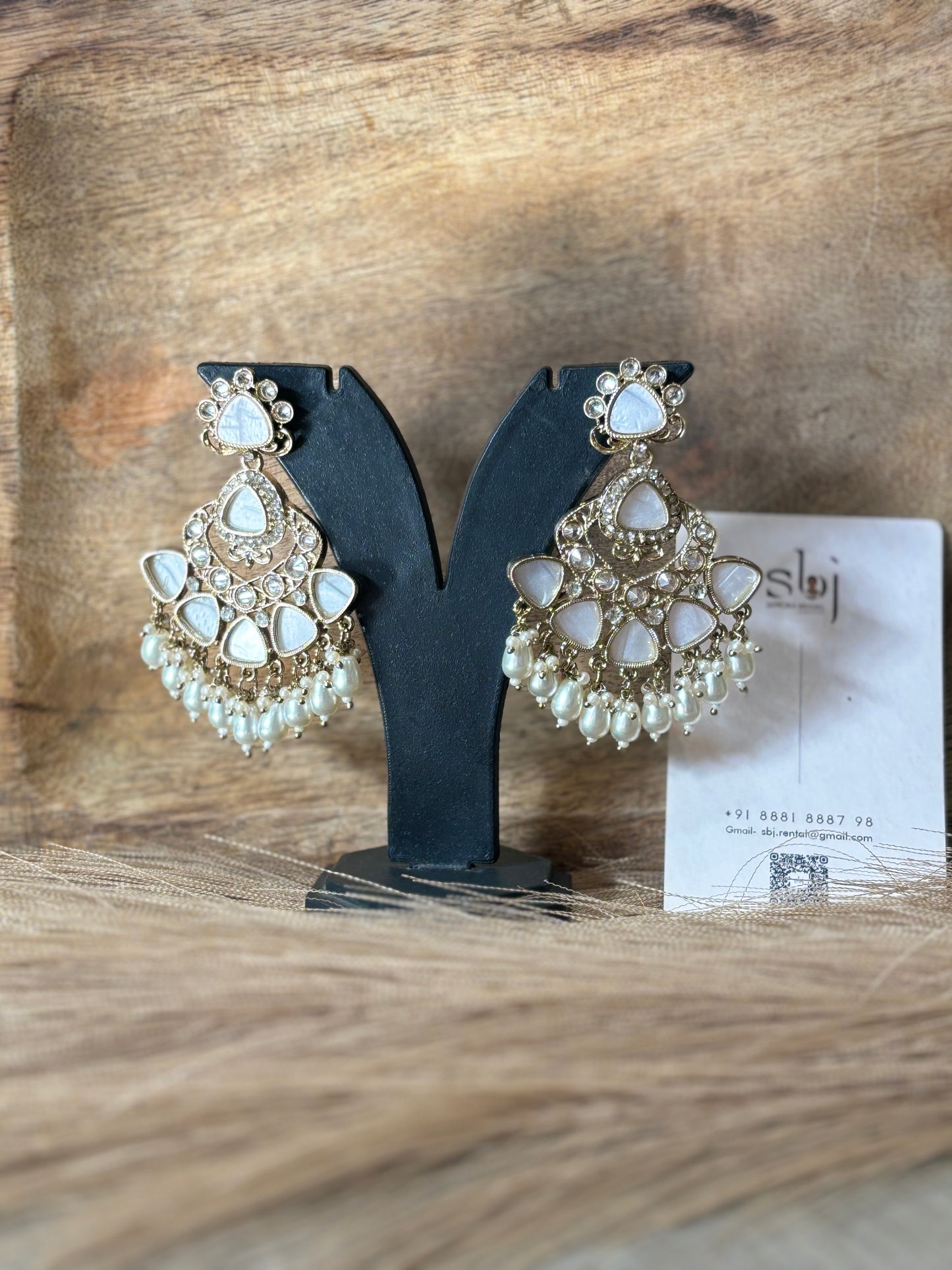 Ivory Kundan Chandbali Earrings with Pearl Drops