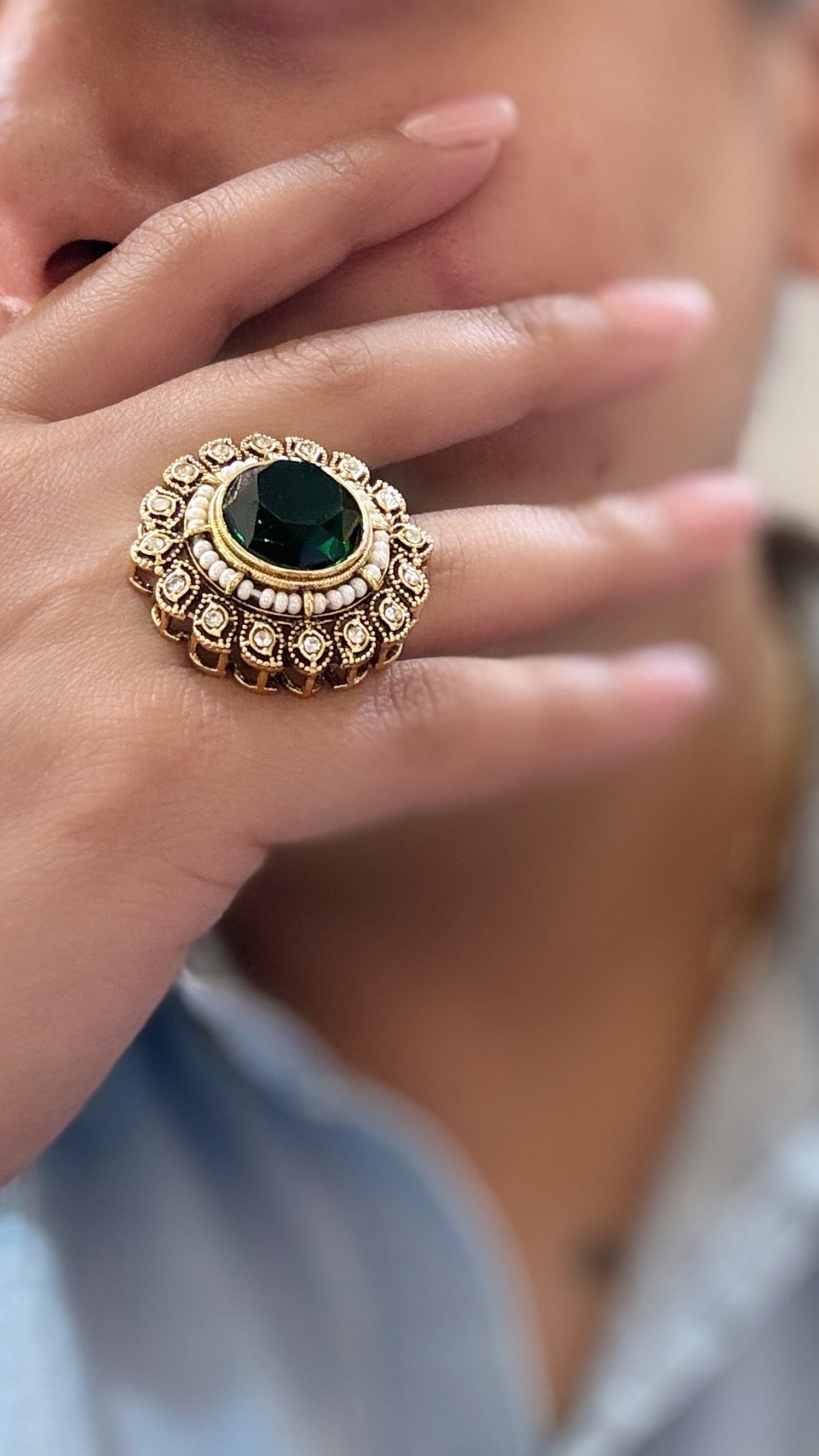 Emerald Adjustable Statement Ring