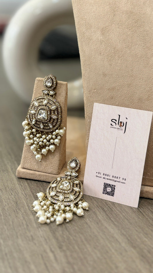 Classic White Victorian Crystal Earrings with Pearl Tassels