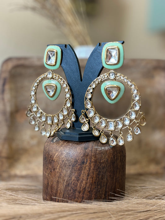 Mint Green Kundan Chandbali Earrings