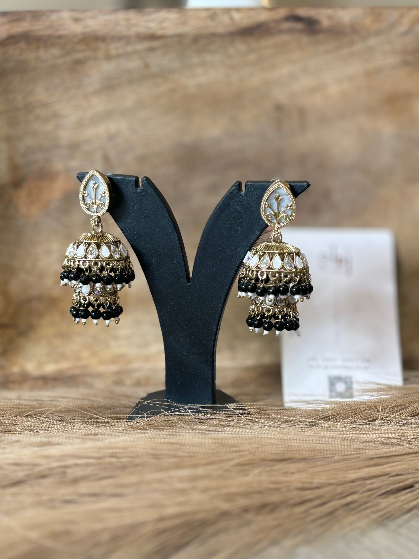 Black Double Layer Jhumka Earrings