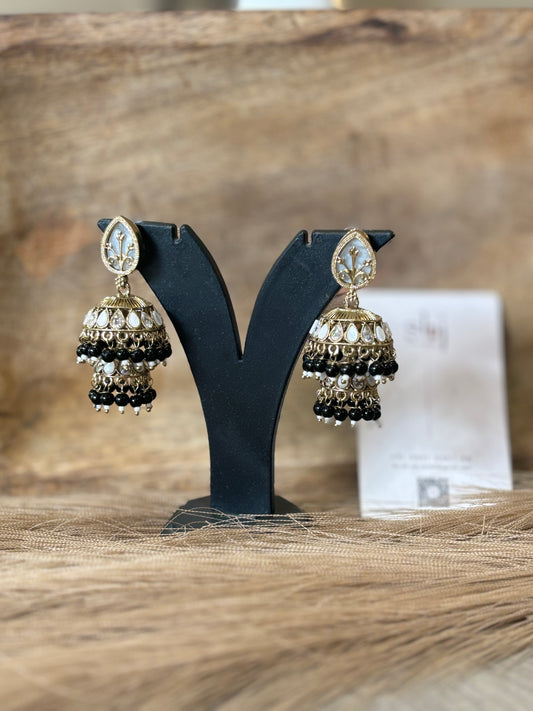 Black Double Layer Jhumka Earrings