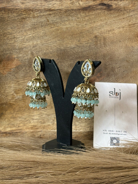 Mint Green Double Layer Jhumka Earrings