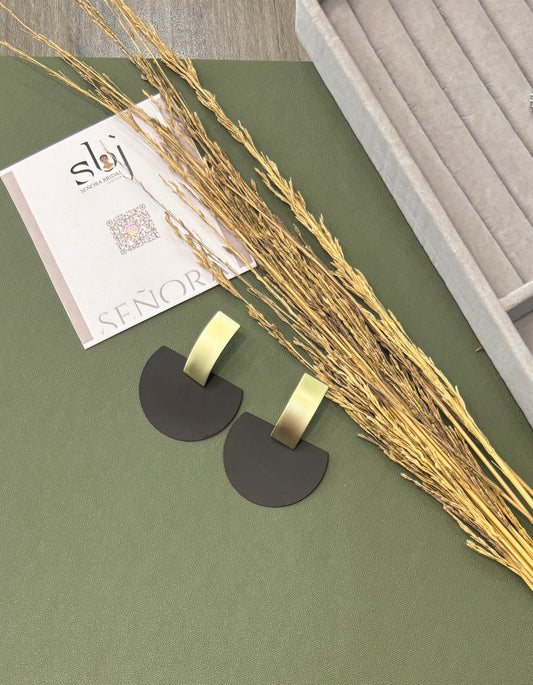 Matte Gold & Black Half-Moon Drop Earrings